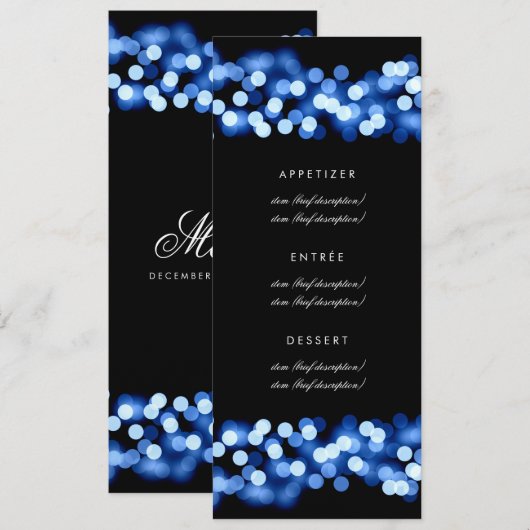 Elegant Wedding Menu Blue Hollywood Glam (Voorkant / Achterkant)