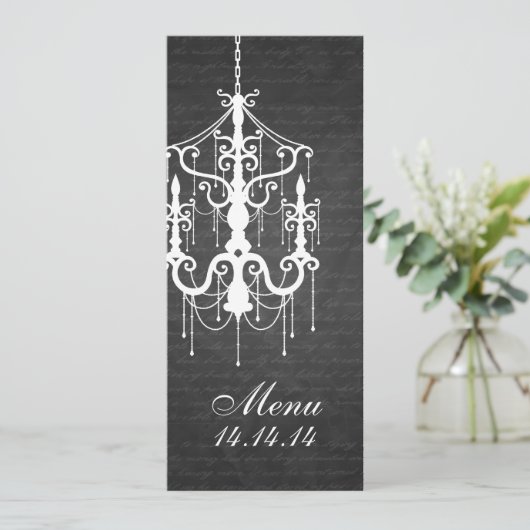 Elegant Wedding Menu Chandelier Black (Staand voorkant)