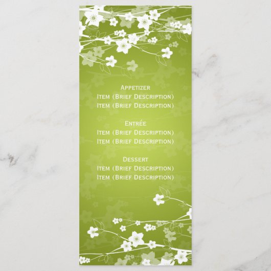 Elegant Wedding Menu Cherry Blossom Lime Green (Achterkant)