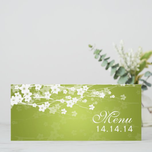 Elegant Wedding Menu Cherry Blossom Lime Green (Staand voorkant)