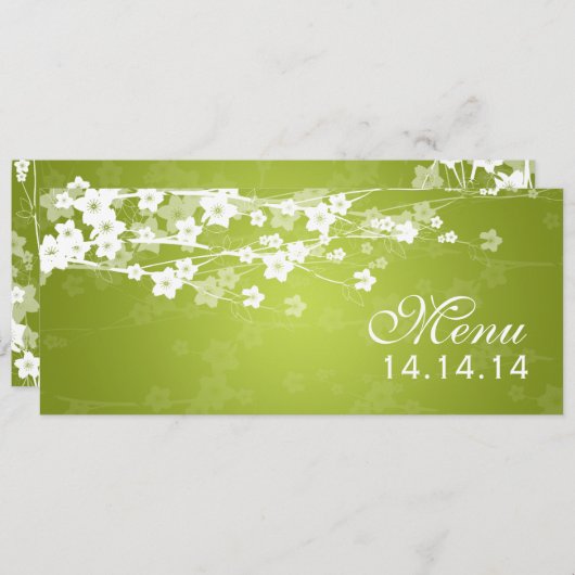 Elegant Wedding Menu Cherry Blossom Lime Green (Voorkant / Achterkant)
