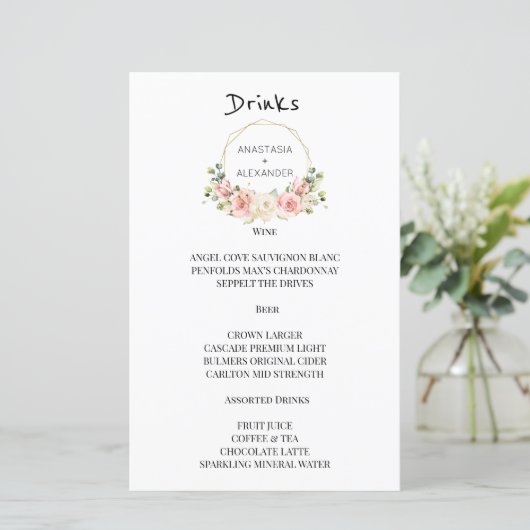 Elegant WEDDING MENU drink. (Staand voorkant)