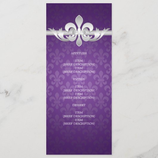 Elegant Wedding Menu Fleur De Lis Paars (Achterkant)
