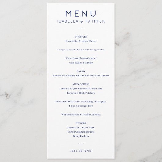 Elegant Wedding Menu for Isabella & Patrick (Voorkant)