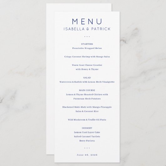 Elegant Wedding Menu for Isabella & Patrick (Voorkant / Achterkant)