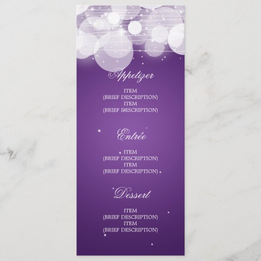 Elegant Wedding Menu Gloed & Sparkle Paars (Voorkant)