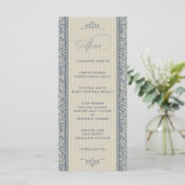 Elegant Wedding Menu in Blue en Beige (Staand voorkant)