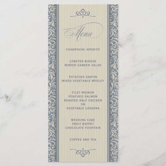 Elegant Wedding Menu in Blue en Beige (Voorkant)