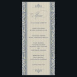 Elegant Wedding Menu in Blue en Beige<br><div class="desc">Een elegante sjabloon van het trouwmenu in blauw en beige vouw met een beige subtiele streekpatroon dat de menutekst bevat. U kunt de grafiek op deze menukaart re-plaatsen door hen in de gewenste plaats te slepen.</div>