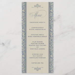 Elegant Wedding Menu in Blue en Beige