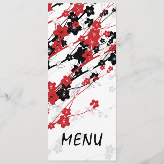 Elegant Wedding Menu Japanse Bloemen Rood (Voorkant)