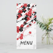 Elegant Wedding Menu Japanse Bloemen Rood (Staand voorkant)