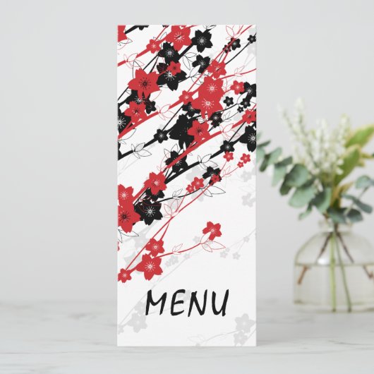 Elegant Wedding Menu Japanse Bloemen Rood (Staand voorkant)