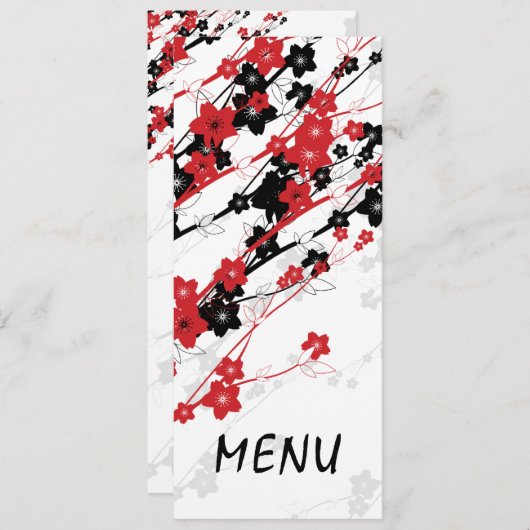 Elegant Wedding Menu Japanse Bloemen Rood (Voorkant / Achterkant)