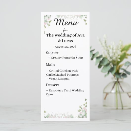 Elegant Wedding Menu Kaart | Aangepast trouwstatio (Staand voorkant)