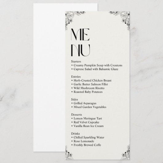 Elegant Wedding Menu Kaart – Minimalistische recep (Voorkant / Achterkant)