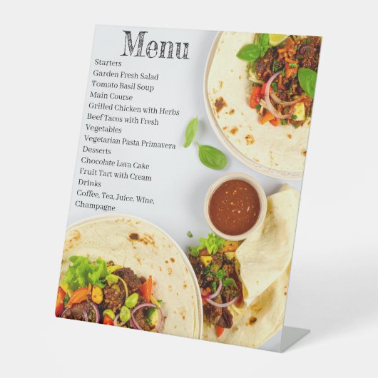 Elegant Wedding Menu Kaart – Modern eten Reclamebord Met Voetstuk (Voorkant)