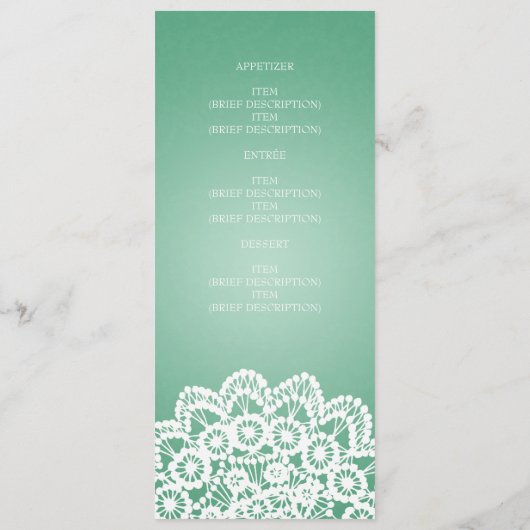 Elegant Wedding Menu  Lace Mint Green (Achterkant)
