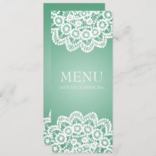 Elegant Wedding Menu  Lace Mint Green (Voorkant / Achterkant)