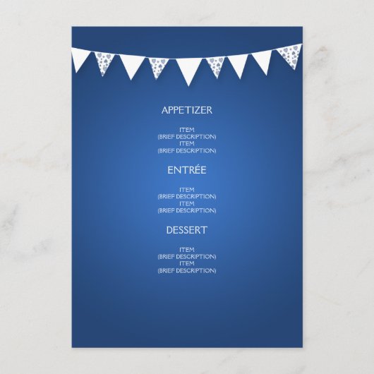 Elegant Wedding Menu Love Bunting Blue (Voorkant)