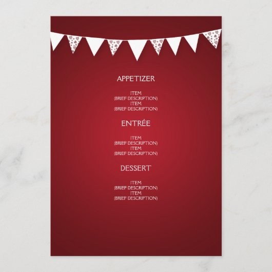 Elegant Wedding Menu Love Bunting Red (Voorkant)