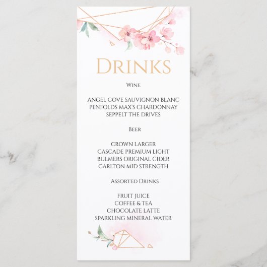 Elegant WEDDING MENU. Menu (Achterkant)
