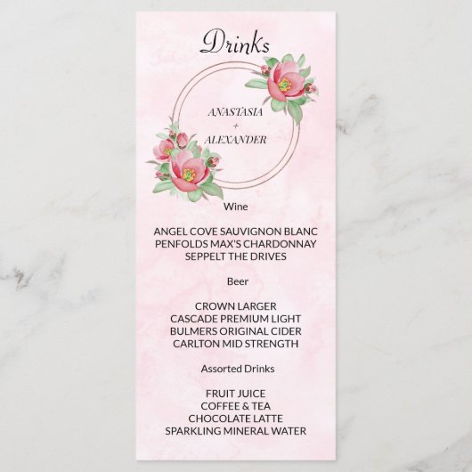 Elegant WEDDING MENU. Menu (Achterkant)