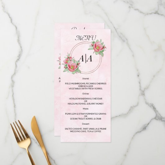 Elegant WEDDING MENU. Menu (Voorkant / Achterkant in situ)