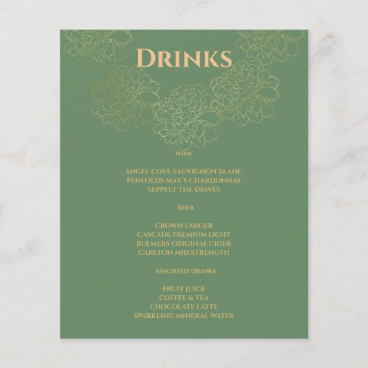 Elegant WEDDING MENU. Menu (Achterkant)