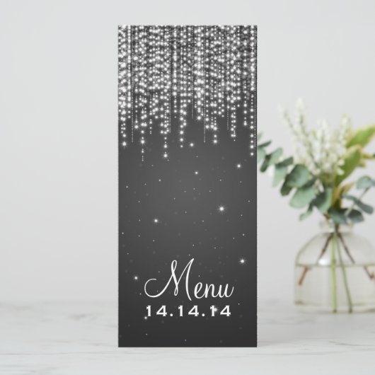 Elegant Wedding Menu Night Dazzle Black (Staand voorkant)