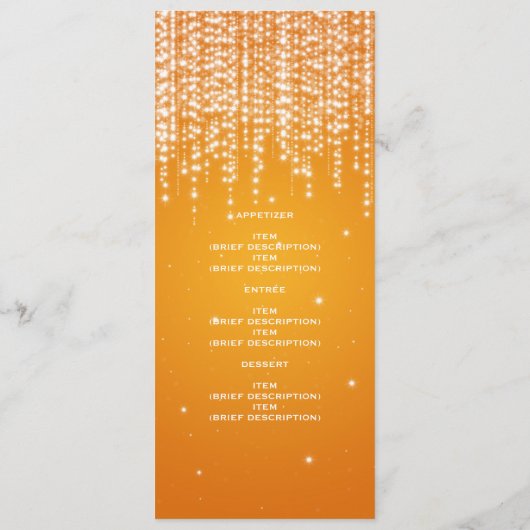 Elegant Wedding Menu Night Dazzle Oranje (Achterkant)