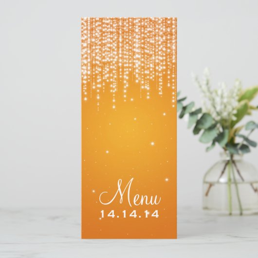 Elegant Wedding Menu Night Dazzle Oranje (Staand voorkant)