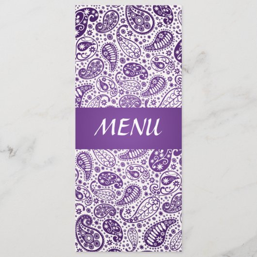 Elegant Wedding Menu Paisley Pattern Paars (Voorkant)