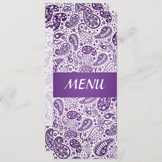Elegant Wedding Menu Paisley Pattern Paars (Voorkant / Achterkant)