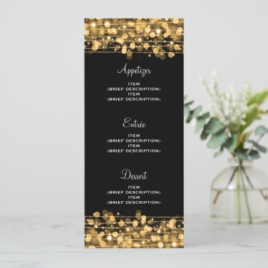 Elegant Wedding Menu Party Sparkles Gold (Staand voorkant)