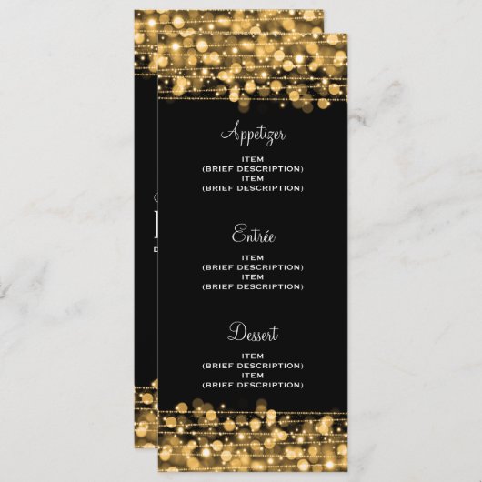 Elegant Wedding Menu Party Sparkles Gold (Voorkant / Achterkant)