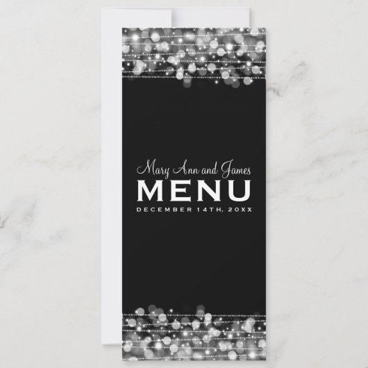 Elegant Wedding Menu Party Sparkles Silver Kaart (Achterkant)