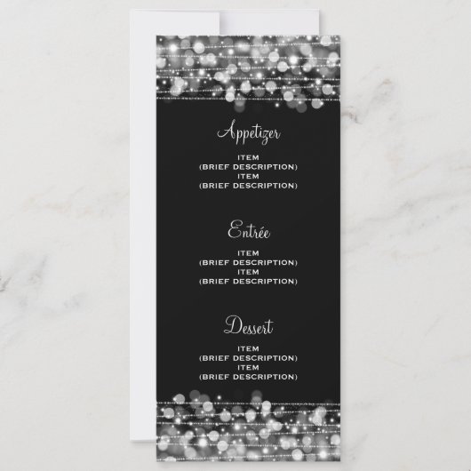 Elegant Wedding Menu Party Sparkles Silver Kaart (Voorkant)