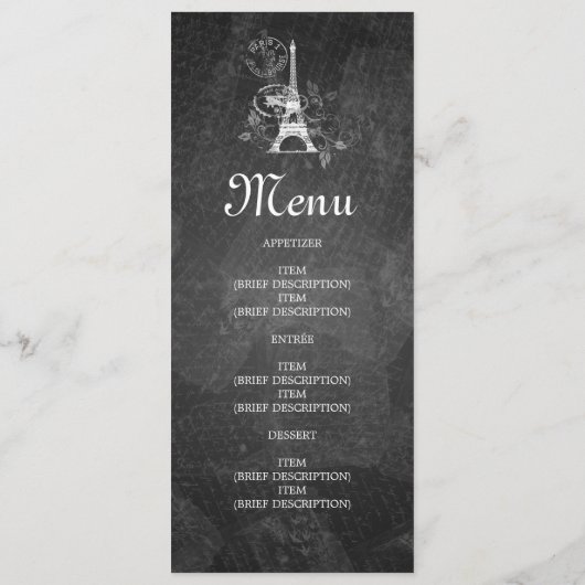 Elegant Wedding Menu Romantic Paris Black (Achterkant)