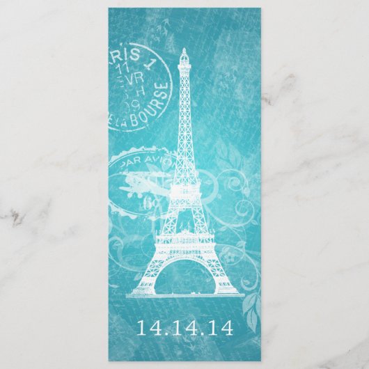 Elegant Wedding Menu Romantic Paris Blue (Voorkant)
