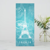 Elegant Wedding Menu Romantic Paris Blue (Staand voorkant)