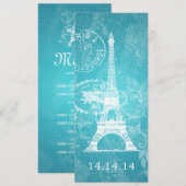 Elegant Wedding Menu Romantic Paris Blue (Voorkant / Achterkant)