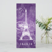 Elegant Wedding Menu Romantic Paris Paars (Staand voorkant)