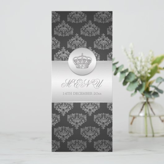 Elegant Wedding Menu Royal Crown Black (Staand voorkant)