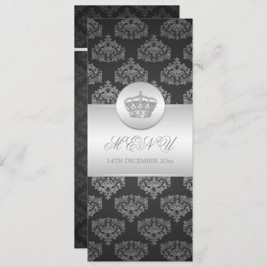 Elegant Wedding Menu Royal Crown Black (Voorkant / Achterkant)