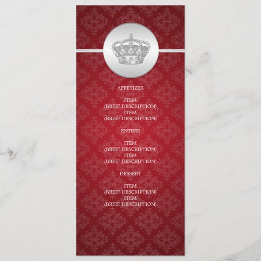 Elegant Wedding Menu Royal Crown Red (Achterkant)