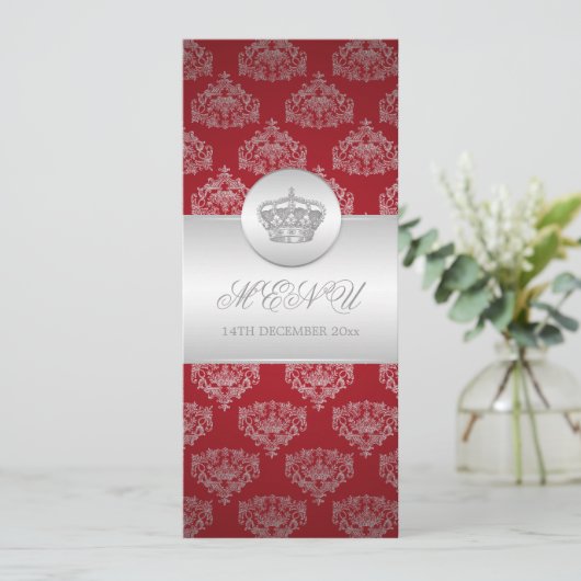 Elegant Wedding Menu Royal Crown Red (Staand voorkant)