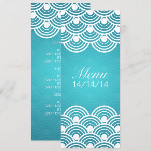 Elegant Wedding Menu Scalloped Pattern Blue (Voorkant / Achterkant)