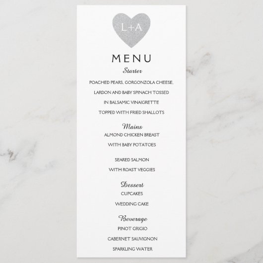 Elegant Wedding Menu Silver initiaal (Voorkant)