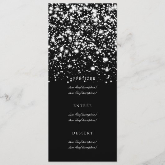 Elegant Wedding Menu Silver Midnight Glam (Voorkant)